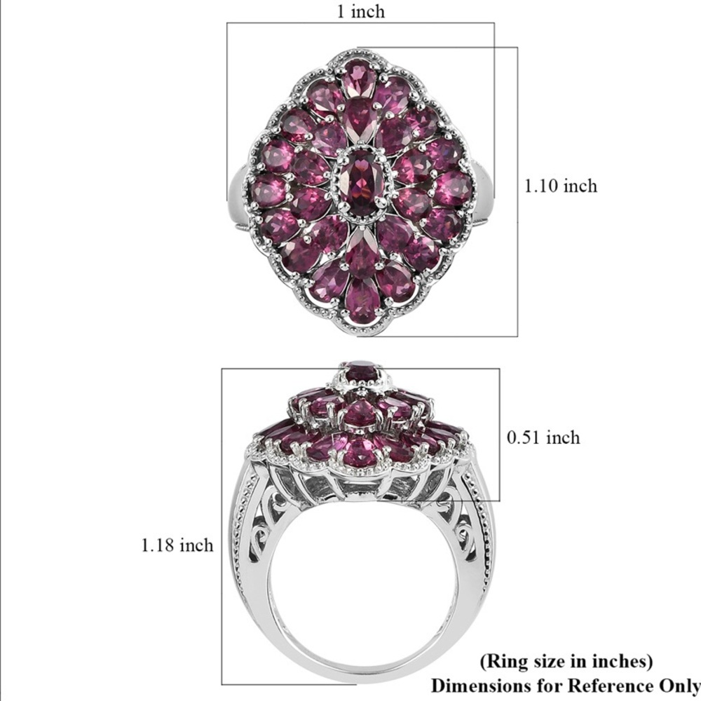 🌹Exquisite🌹 Red Garnet Cocktail Ring In Sterling Silver Size 5 - Picture 8 of 11